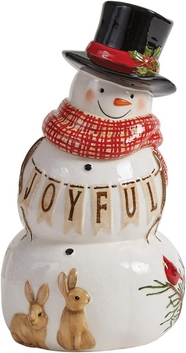 [BRSRMFIEBAJROALU] Park Designs Flurry Friends Cookie Jar | 13” x 8” Festive Snowman Ceramic Christmas Canister with “Joyful” Banner | Farmhouse Holiday Storage Jar for Cookies & Candy | Attractive Countertop Decor