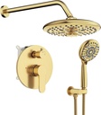 SR SUN RISE Shower Faucet - 10 Inch Multifunctional High Pressure Shower Head System with Handheld Shower Head Fixtures - Valve Included - Brushed Gold