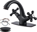 gotonovo Bathroom Sink Faucet Single Hole Double Cross Handle Knobs Lavatory Vessel Sink Mixer Tap Bathroom Faucet with Pop up Drain and Deck Cover Plate Oil Rubbed Bronze