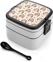 Bento Lunch Box for Women Men with Containers, Double Reusable Small Cute Hedgehog Heart Print Salad Container for Lunch with Lid, Microwavable Lunchable Stackable Bento Boxes for Adults