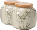 2pcs Kitchen Canisters, Ceramic Food Storage Jar with Wood Lid Chinese Style Storage Jars Loose Tea Container Sugar Bowl for Serving Coffee Tea Sugar Spices