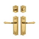 Nostalgic Warehouse Meadows Entry Set with Fleur Lever in Unlacquered Brass-2 3/8" Backset-Right Handed