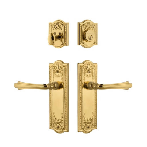 [BRSRMZQQDMPQO2Q6] Nostalgic Warehouse Meadows Entry Set with Fleur Lever in Unlacquered Brass-2 3/8" Backset-Right Handed