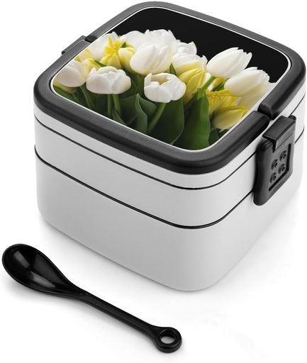 [BRSREZD5CBYBGCLK] Different Flowers Bento Box Double-Layer Bento Lunch Container with Spoon And Invisible Handle Adult Leak-Proof Lunchbox for Dining Out Work Picnics Travel