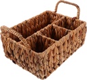 Woven Cutlery Basket Storage Basket Lid Hyacinth Woven Utensil Organizer Silverware Organizer for Kitchen