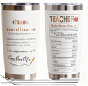 Gifts for Teachers Women - Teacher Appreciation & Gifts for Teachers Cups for End of School Year, Christmas, Birthday - Chaos Coordinator Teacher Tumbler for Women - 20 oz White