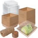 Kosotody 50 Pack Charcuterie Boxes with Clear Lids, 4 Inches Brown Oil-Proof Kraft Paper Food Containers Bakery Boxes for Sandwich, Cookies, Hot Cocoa, Cupcakes and Strawberries（Brown）