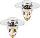 Universal Bathroom Sink Stopper, Basin Pop-up Bathroom Sink Drain Strainer, Bathroom Drain Stopper with Stainless Steel Hair Catcher for 1.1-1.5 Inch Drain(2 PCS, Silver)