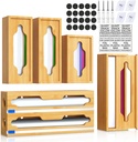 6 In 1 Bag Storage Organizer with Foil and Plastic Wrap Organizer, Extended Aluminum Foil Dispenser, Bamboo Baggie Organizer for Drawer, Sandwich Bag Organizer for Gallon, Quart, Snack