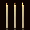 Homemory 3 Pack Flameless Taper Candles, No Remote, Realistic Flickering Battery Operated Candlesticks, Ivory LED Plastic Candle Safe for Weddings, Table Decor, Christmas, and Halloween