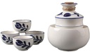 6-Piece Japanese Sake Set, Ceramic Wine Glasses with Warmer Pot, Blue White Bamboo Design, Best Gift