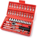 YWHWXB 46 Pieces Mechanic Tool Kit 1/4” Dr. Ratchet Socket Wrench Set with Storage Case, Includes Bit Sockets and Extension Bar