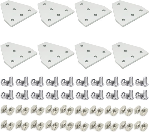 [BRSRE235BYMR63LU] 8 Sets 1010 Aluminum Extrusion T Slot Corner Bracket 10 25 Series Extruded Hardware T Shape Joint Plate with Nut Bolt for 10/10 1 Inch Black Aluminum Profile Connector Accessories