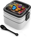 Bento Box for Adult Graffiti Butterfly Bento Lunch Box with 2 Compartments Stackable Lunch Container Reusable Food Storage Container Meal Prep Snack Containers