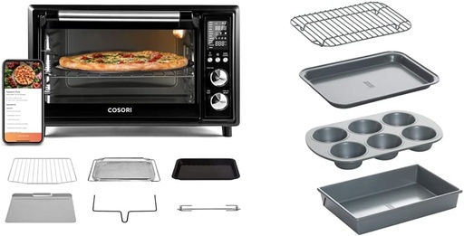 [BRSROYYBBMIR4HT2] Cosori Air Fryer Toaster Oven Combo Smart 12-in-1 Countertop Dehydrator & Chicago Metallic 8044 Non-Stick Toaster Oven Set, 4-Piece