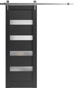 SARTODOORS Quadro 4113 | Interior Single Sliding barn Door with Frosted Glass, MDF, 18x80, Black, Modern Style | Hardware Included