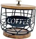 jojomis Coffee Pod Holder with Wooden Base - Metal Wire Organizer Storage Basket for Coffee Capsules, K-Cups - Space Saving Design for Home, Cafe, Desktop - 5.31inch