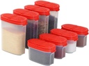 SIGNORA WARE Spice Jars with Lids -8 and 4 oz Refillable Empty Airtight Spice/Seasoning Containers Set -2 in 1 Pour/Sift Shaker Lids Clear Plastic Spice/Seasoning Organizer Kitchen/Travel 8 pk.Red