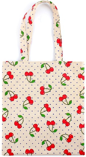 [BRSWGZABBEBA4HTP] Chezi Women's Couple Of Cherries Cotton Reusable Foldable Canvas Tote Shopping Bag