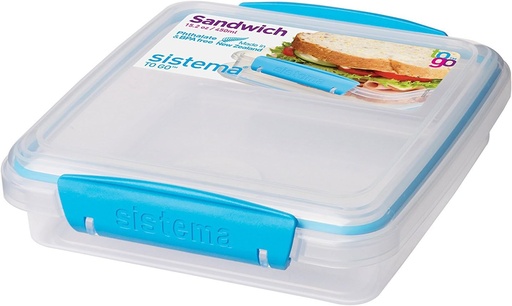 [BRSWKFIGAZ7GE3D2] Sistema To Go Collection Sandwich Box Food Storage Container, 15.2 oz, Blue
