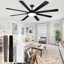 Ohniyou 72" Ceiling Fan with Light and Remote - Large Indoor Outdoor Ceiling Fan, 6 Speeds Reversible DC Motor, 8 Blades Farmhouse Industrial Ceiling Fans for Living Room Patio Bedroom, Black and Wood