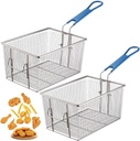 2Pcs Stainless Steel Fryer Basket with Non-Slip Handle, Square Fry Food Strainer for Home Or Commercial Use