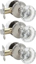 Glass Crystal Door Knob, Modern Design Door Lockset, Satin Nickel, Interior Privacy Door Knobs (3 Pack)