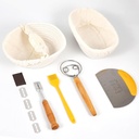 Sourdough Starter Kit 9 inches Round & 10 inches Oval Cotton Rope Baskets Sourdough Bread Baking Supplies with Bread Lame, Danish Whish,Scraper and Linen Liners