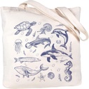 Marine Tote Bag for Women, 15” Marine Life Reusable Cotton Bags with Sea Animal Print, Eco-Friendly, Beach Tote for Ocean Lovers, Gift for Nature Fans, Beach Totes for Undersea Lovers