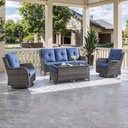 HUMMUH Patio Furniture 6 Pieces Outdoor Furniture Set Wicker Outdoor Sectional Sofa with Swivel Rocking Chairs,Patio Ottomans,Patio Coffee Table, Grey/Blue