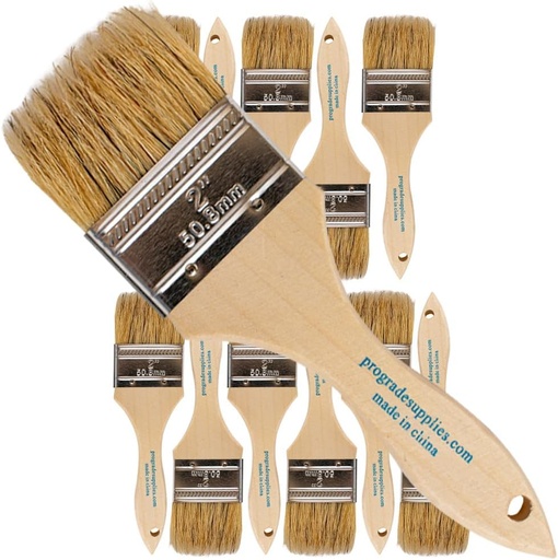 [BRSWG2QRBMNBSCY3] Pro Grade - Chip Paint Brushes - 12 Ea 2 Inch Chip Paint Brush Light Brown
