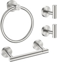 FORIOUS 4 Piece Bathroom Accessories, SUS304 Stainless Steel Toilet Paper Holder, Towel Ring and 2 Towel Hooks, Wall Mounted Bathroom Hardware Set (Brushed Nickel,Double Post Pivoting)