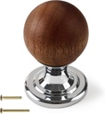 Wood Knobs with Solid Brass Base Silver-Tone Cabinet Hardware Modern Round Handles Walnut Pull for Kitchen Drawers Cabinets Vanity