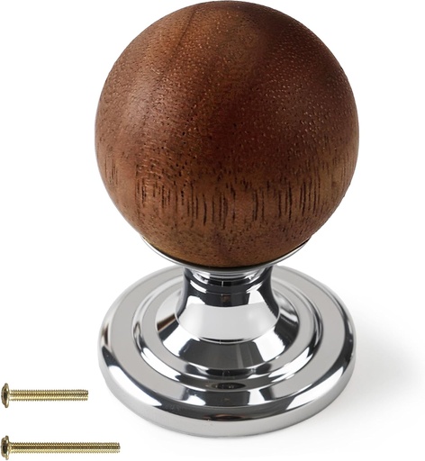 [BRSREFAQBZ6QEHLB] Wood Knobs with Solid Brass Base Silver-Tone Cabinet Hardware Modern Round Handles Walnut Pull for Kitchen Drawers Cabinets Vanity