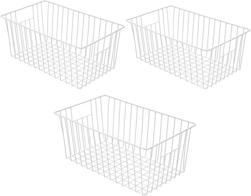 [BRSWYC3RB4CBQ2AU] WenZBros 16inch Freezer Wire Storage Baskets, Refrigerator Organizer Bins with Handles, Large Farmhouse Metal Basket for Kitchen Cabinets, Pantry, Closets, Bedrooms, Bathrooms (White)