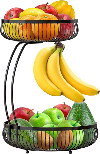 [BRSROZQHPMCRYYDG] Simple Houseware 2-Tier Countertop Fruit Basket with Banana Hanger, Black