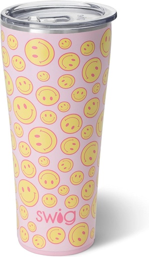 [BRSRMBT4CQGWECY3] Swig Life 32oz Insulated Tumbler, Travel Coffee Tumbler with Lid, Cup Holder Friendly Travel Coffee Mug, Stainless Steel with Lid (Oh Happy Day)