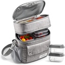 Fit & Fresh Foundry Westminster Dual-Compartment Insulated Lunch Bag for Men, Complete Lunch Set with 2 Containers, Double Deck Insulated Cooler Bag with Adjustable Strap, Steel