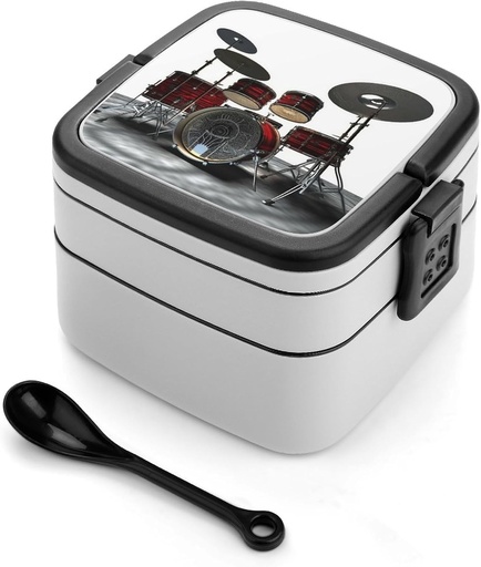 [BRSRAFL5BZ7WMFD7] Bento Box Stackable 2 Layers Containers Adult Lunch Box Cool Drum Set Lunchbox for Women Men All-in-One Meal Prep Containers Leakproof Lunch Containers for Work