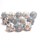 Eleet Assorted Ceramic Cabinet Knobs - Vintage Cabinet Cupboard Door & Drawer Pulls Chrome Hardware (Ceramic Knobs Set of 12, Grey & White)