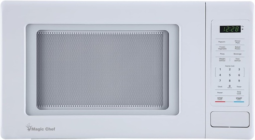 [BRSROEL7CQPWKALB] Magic Chef 0.9 Cubic Feet 900 Watt Stainless Countertop Microwave Oven for Compact Spaces with 6 Pre Programmed Cooking Modes, White