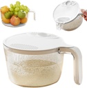 Rice Strainer, Safe Plastic Rice Washer Strainer Bowl with Drain Lid, 7.1x3.4" Rinser with Handle for Vegetable Fruit Grains Bean, Small