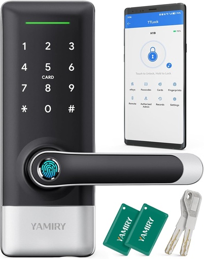 [BRSW2GI3AEJRGG3O] Smart Door Lock, Biometric Fingerprint, Keyless Entry, App Control, 6 Ways to Unlock, DIY Installation (Silver)