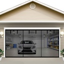 Magnetic Garage Door Screen 16x12ft Hands Free Net Curtains, Retractable Fiberglass Doors Cover Closure for Garage 2 3 Car Carport Patio sunroom Porch Gazebo Backyard Greenhouse RV (Black, 16x12ft)