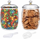 2 Pcs Plastic Candy Jars Cookie Jars with Airtight Lids, 128 Oz Food Organization Canisters for Kitchen, Clear Decorative Apothecary for Cookie, Candy, Sugar, Coffee, Nuts (2 Jars 128 Oz+2 Scoops)