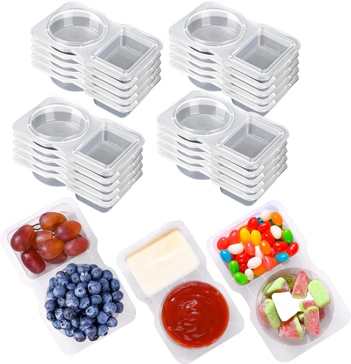 [BRSRAGQBPINQI3Q6] RXRRXR 20PCS Double Compartment Condiment Container With Lids - Reusable Snack Pack Containers for Take-out Sauces