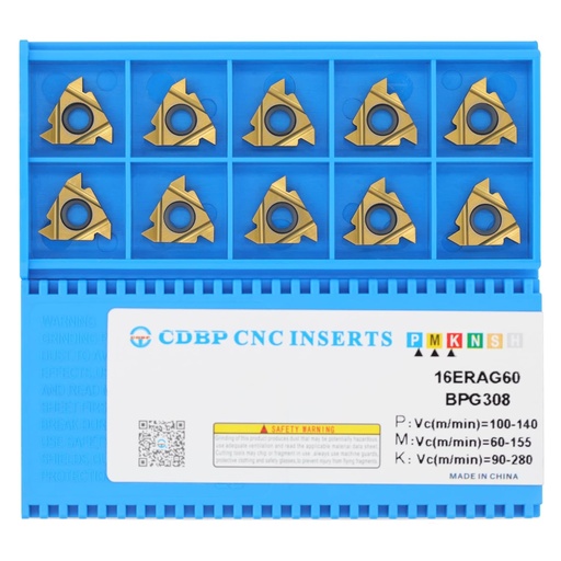 [BRSW2CDYDIDQE33U] 16ER AG60/16IR AG60 Standard Laydown Threading Insert, External Partial Profile 60 Degree Thread, 10 PCS