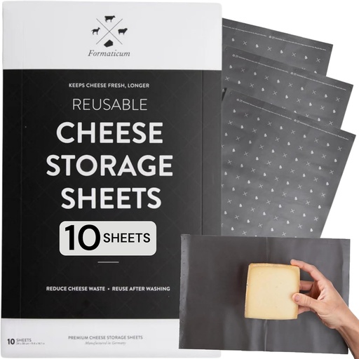 [BRSROZTROUNQMCDB] Formaticum 10-Pack Reusable Cheese Storage Sheets | Size 9" x 14" | Professional-Grade Cheese Strorage | Store Cheese, Sandwiches, and Charcuterie | Kitchen Organization | Manufactured in Germany