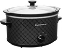 West Bend Slow Cooker 4-Quart Manual Crockery Style with Dishwasher Safe Oval Ceramic Crockpot and Glass Lid Two Temperature Settings Plus Keep Warm, 210-Watts, Black