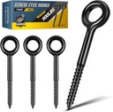 7 inch Eye Bolts - 4 Pcs Eyes Hooks Screw Heavy Duty 900 lbs Breaking Strength Black Rust-Resistant, Self Tapping Eyelet Screw for Wood Securing, Hammock Stand, Indoor & Outdoor Use